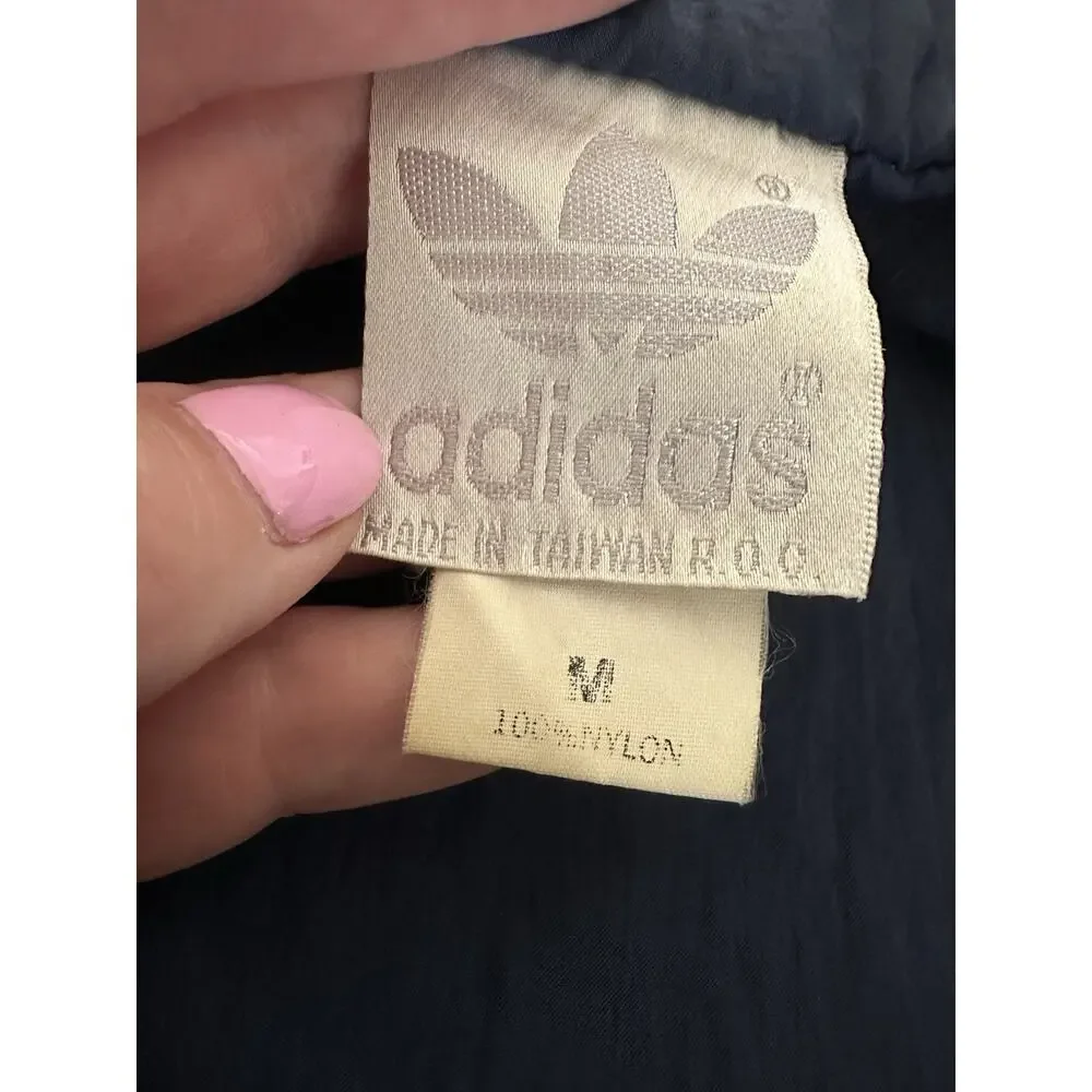 Vintage Adidas Jacket Mens Medium Blue Nylon Trefoil Zip Windbreaker 80s Classic